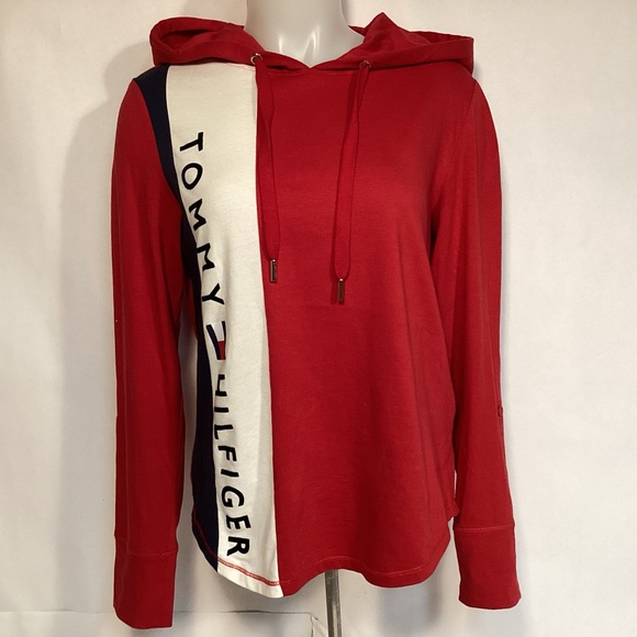Tommy Hilfiger Tops - Tommy Hilfiger Sport Womens Hooded shirt size XS large logo tab sleeve